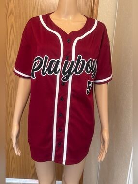 PLAYBOY Maroon Baseball-Style Unisex Jersey